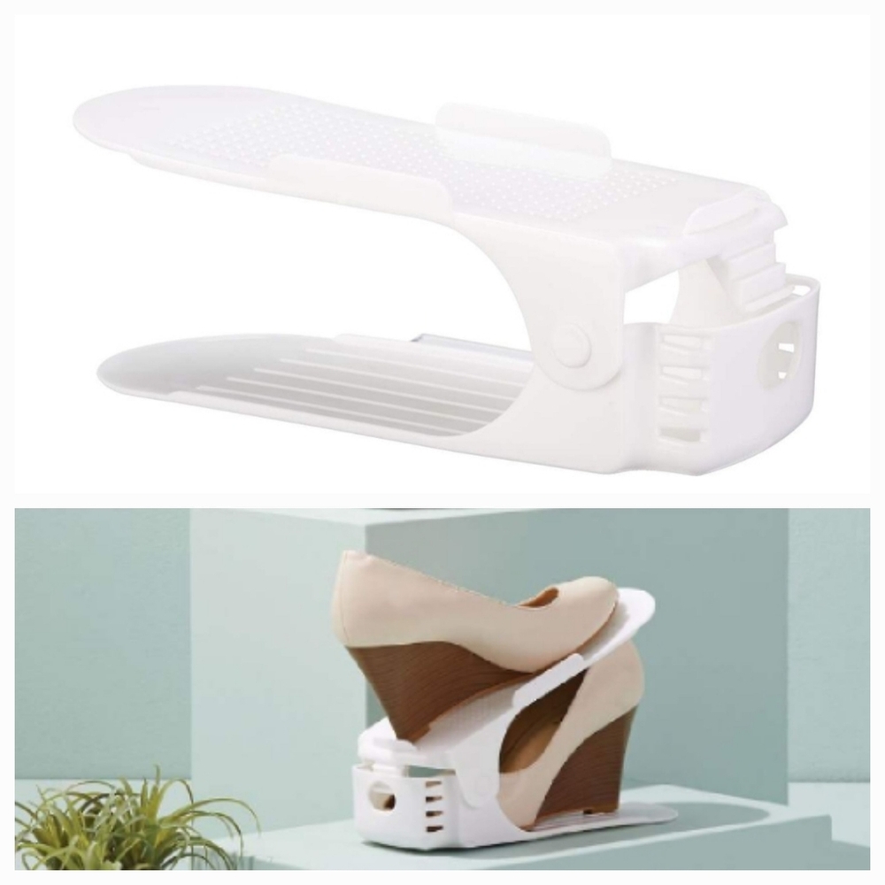 PLASTIC STACKING SHOE ORGANIZERS SET OF 2 WHITE